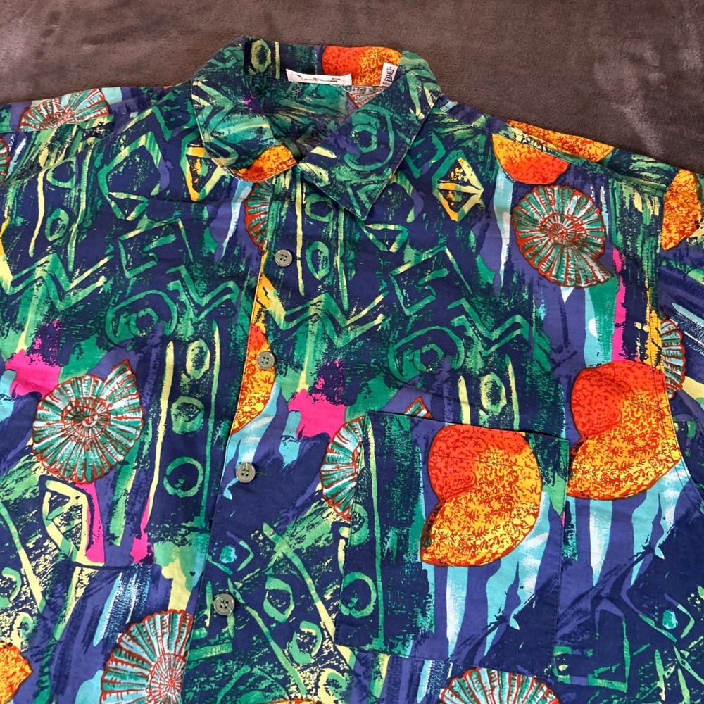 Vintage Gottex Abstract Print Button Up Short‎ Sleeve Shirt Mens Extra Large